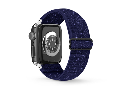 Apple Apple Watch 45mm. Serie 7 A2474-A2478 - Cinturino in Tessuto Universale per Smartwatch e Orologi Blue Glitter Serie FreeStyle
