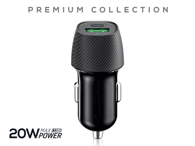 Samsung SM-N950 Galaxy Note 8 Dual-Sim - Caricatore auto/Car charger Premium Collection Dual Usb A/Type-C 20W 3A Nero