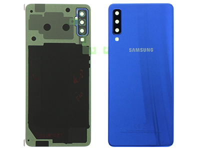Samsung SM-A750 Galaxy A7 2018 - Cover Batteria in vetro + Vetrino Camera + Adesivi Blu