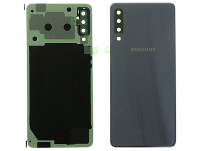 Samsung SM-A750 Galaxy A7 2018 - Cover Batteria in vetro + Vetrino Camera + Adesivi Nero