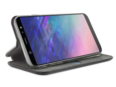 Samsung SM-A600 Galaxy A6 - Custodia EcoPelle serie CURVED colore Nero Completa di Case interna Trasparente