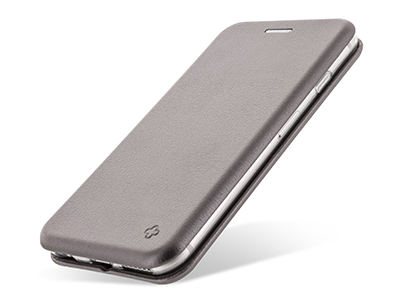 Apple iPhone 12 Pro Max - Custodia EcoPelle serie CURVED colore Grigio Completa di Case interna Trasparente