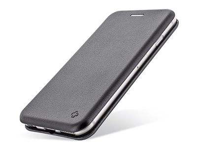 Apple iPhone 12 - Custodia EcoPelle serie CURVED colore Nero Completa di Case interna Trasparente