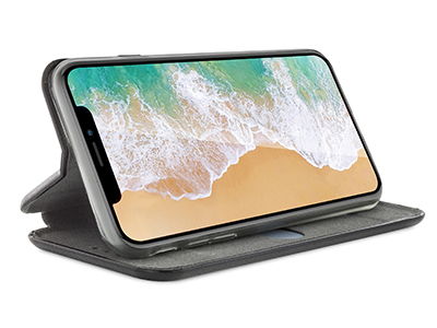 Apple iPhone 12 - Custodia EcoPelle serie CURVED colore Nero Completa di Case interna Trasparente