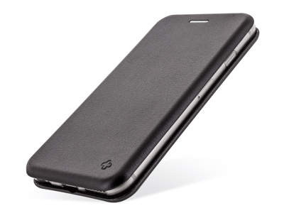 Apple iPhone 14 - Custodia EcoPelle serie CURVED colore Nero Completa di Case interna Trasparente