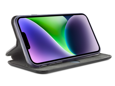 Apple iPhone 14 - Custodia EcoPelle serie CURVED colore Nero Completa di Case interna Trasparente