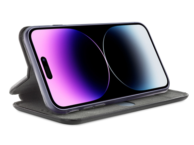 Apple iPhone 14 Pro - Custodia EcoPelle serie CURVED colore Nero Completa di Case interna Trasparente