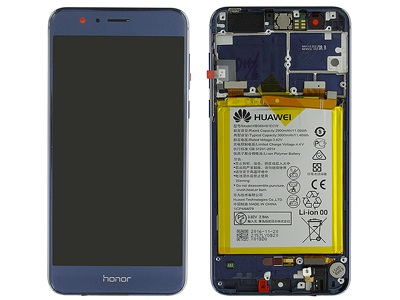 Huawei Honor 8 - Lcd + Touchscreen + Frame + Batteria + Vibrazione +Altoparlante + Tasti Laterali Blu