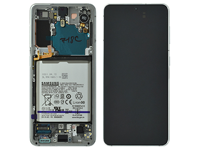 Samsung SM-G991 Galaxy S21 5G - Lcd + Touchscreen + Batteria + Tasti Laterali + Camera Frontale  Phantom White