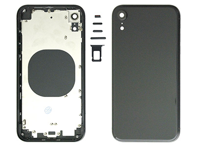 Apple iPhone Xr - Frame in metallo +Tasti Laterali + Sportellino Sim + Back Cover + Vetrino NO LOGO Nero