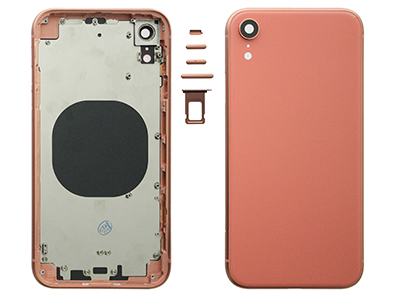 Apple iPhone Xr - Frame in metallo +Tasti Laterali + Sportellino Sim + Back Cover + Vetrino NO LOGO Rosa