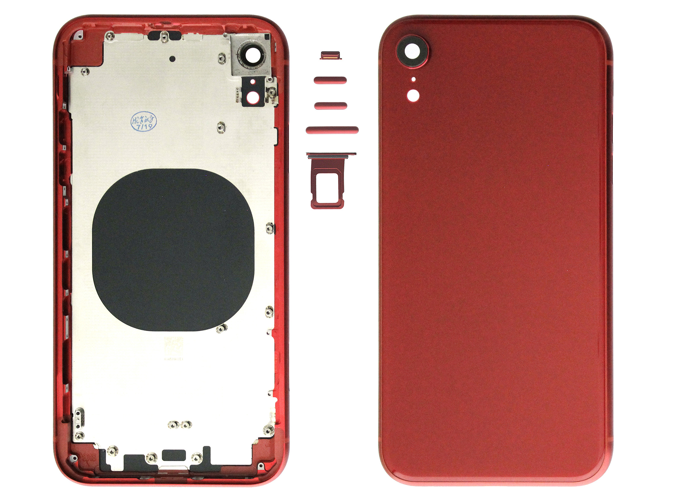 Apple iPhone Xr - Frame in metallo +Tasti Laterali + Sportellino Sim + Back Cover + Vetrino NO LOGO Rosso