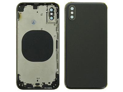 Apple iPhone Xs - Frame in metallo +Tasti Laterali + Sportellino Sim + Back Cover + Vetrino NO LOGO Nero