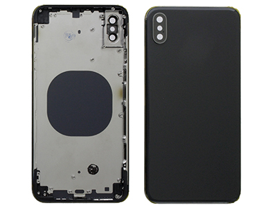 Apple iPhone Xs Max - Frame in metallo +Tasti Laterali + Sportellino Sim + Back Cover + Vetrino NO LOGO Nero
