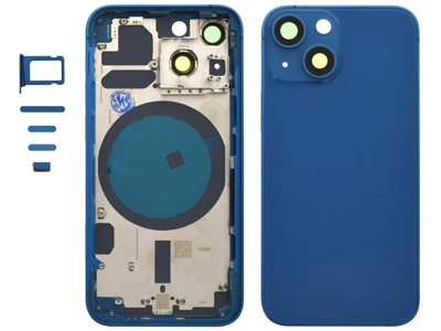 Apple iPhone 13 Mini - Frame + Side Keys + Sim Holder + Magnetic Back Cover + Glass NO LOGO Blue