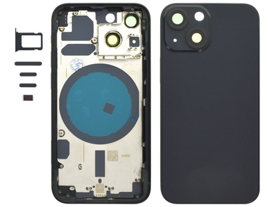 Apple iPhone 13 Mini - Frame + Side Keys + Sim Holder + Magnetic Back Cover + Glass NO LOGO Black