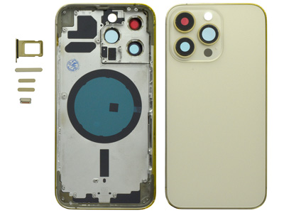 Apple iPhone 13 Pro - Frame + Side Keys + Sim Holder + Magnetic Back Cover + Glass NO LOGO Gold