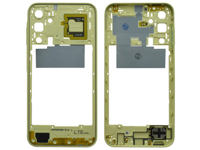 Samsung SM-A155 Galaxy A15 4G - Front Cover + Lcd Support Frame + Antenna NFC + Volume Key Yellow