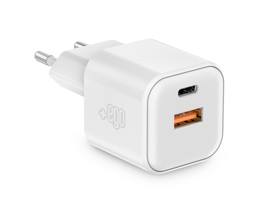 Apple iPhone 14 - Home charger GaN dual outputs Usb C PD 35W - Usb A Premium White