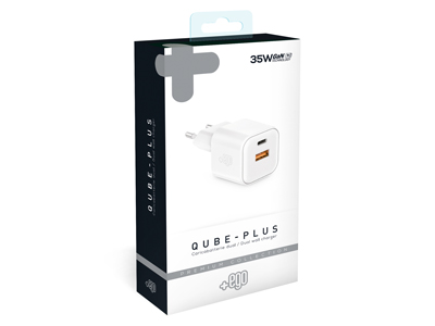 Apple iPhone Xs - Home charger GaN dual outputs Usb C PD 35W - Usb A Premium White