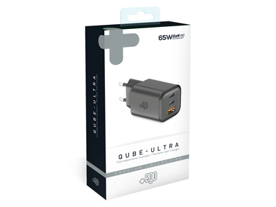 Wind Web Cube 4 - Home charger GaN multiport Usb C PD 65W - Usb C - Usb A outputs Premium Black