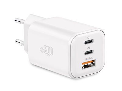 Apple iPhone Xs - Home charger GaN multiport Usb C PD 65W - Usb C - Usb A outputs Premium White