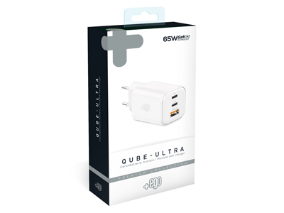 Samsung SM-G960 Galaxy S9 - Home charger GaN multiport Usb C PD 65W - Usb C - Usb A outputs Premium White